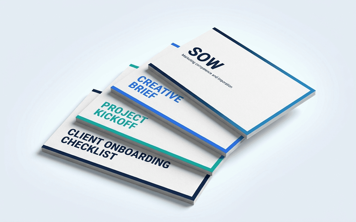 Agency Starter Kit cover image with stacked previews of statement of work and creative brief templates