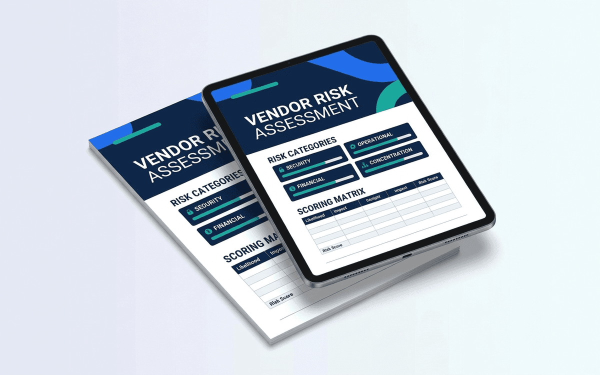 Preview of vendor risk assessment template showing risk categories, scoring rubric, classification tiers, and remediation requirements